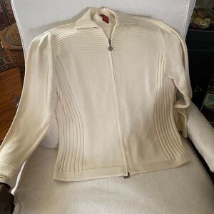 Olsen Europe Cream Zip-Front Knit Sweater NEW